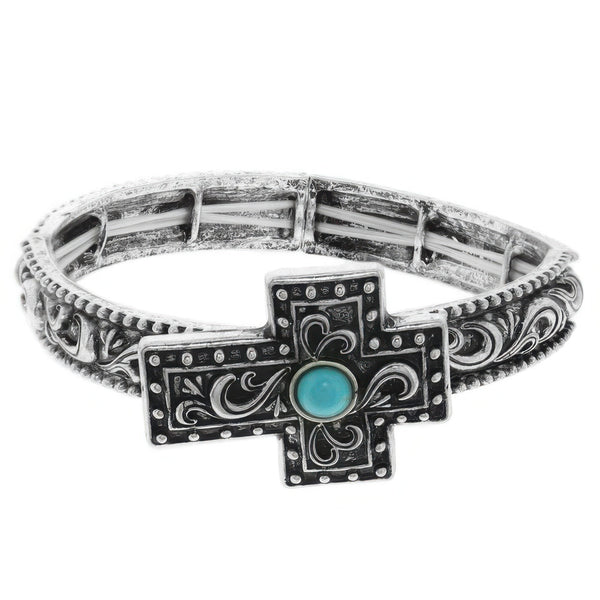 Western Turquoise Filigree Cross Bracelet - | SmartBuyApparel
