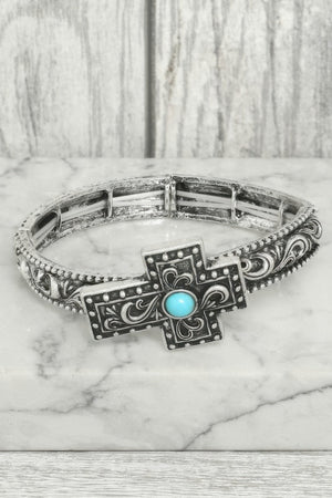 Western Turquoise Filigree Cross Bracelet - | SmartBuyApparel
