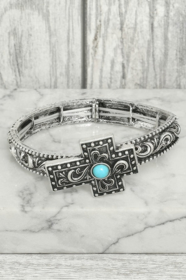 Western Turquoise Filigree Cross Bracelet - | SmartBuyApparel