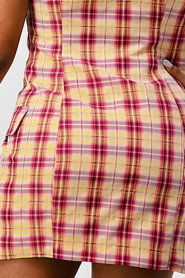 Wide Collared Double Breasted Plaid Blazer Mini Dress - Dress - SmartBuyApparel