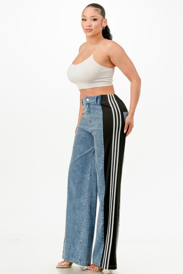 Wide Leg Jeans With Stripe Detail - | SmartBuyApparel