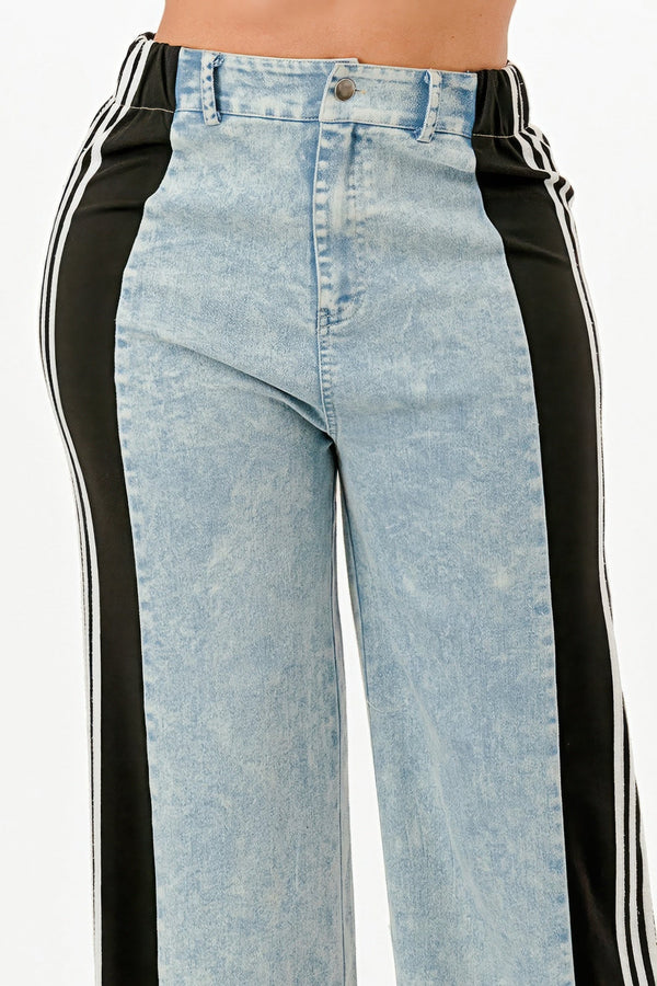 Wide Leg Jeans With Stripe Detail - | SmartBuyApparel