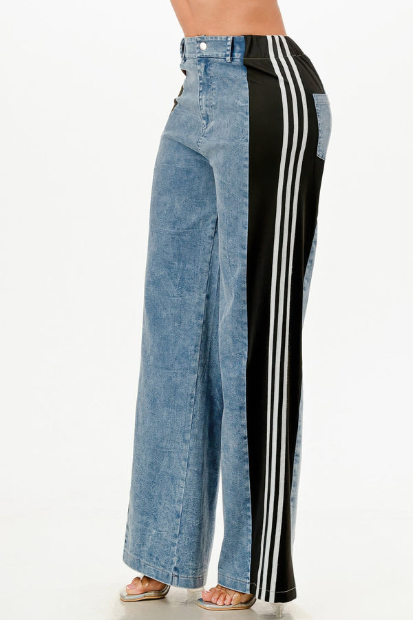 Wide Leg Jeans With Stripe Detail - | SmartBuyApparel