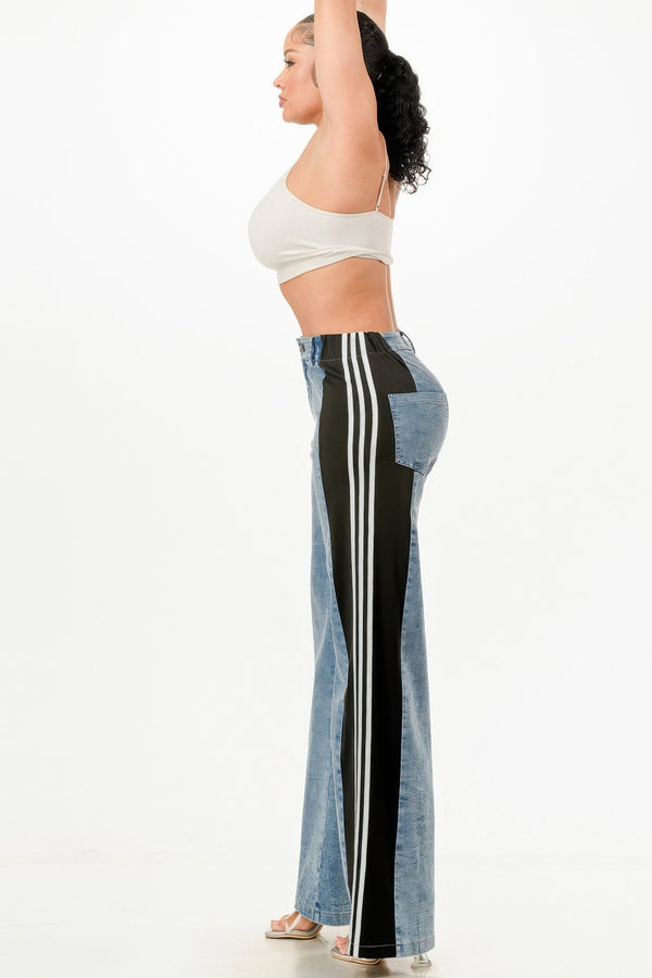 Wide Leg Jeans With Stripe Detail - | SmartBuyApparel
