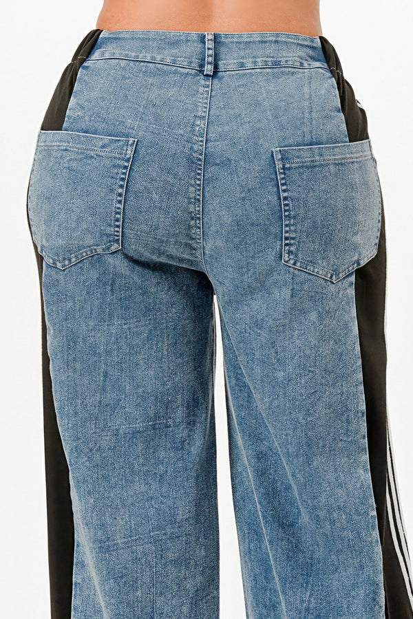 Wide Leg Jeans With Stripe Detail - | SmartBuyApparel