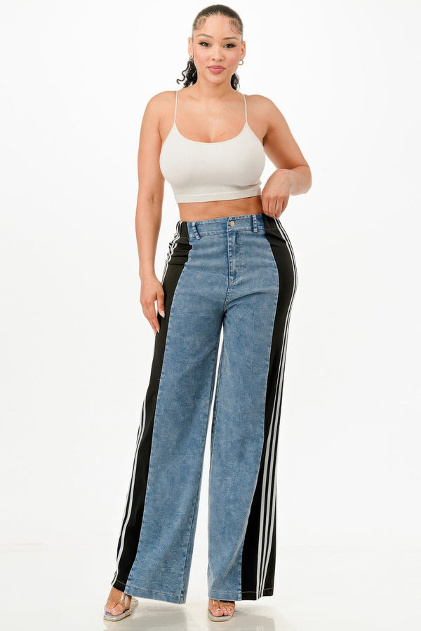 Wide Leg Jeans With Stripe Detail - | SmartBuyApparel
