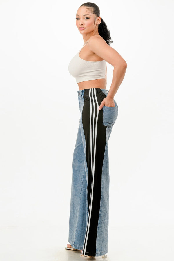 Wide Leg Jeans With Stripe Detail - | SmartBuyApparel