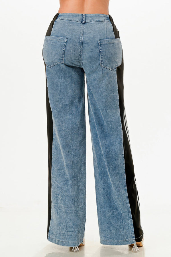 Wide Leg Jeans With Stripe Detail - | SmartBuyApparel