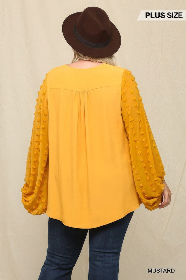 Woven And Textured Chiffon Top With Voluminous Sheer Sleeves - Women's top - SmartBuyApparel