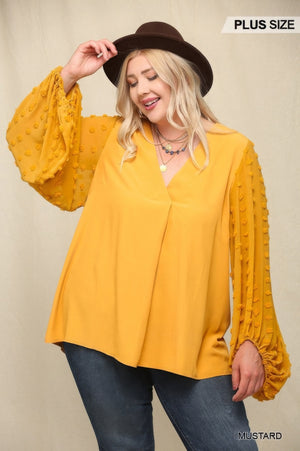 Woven And Textured Chiffon Top With Voluminous Sheer Sleeves - Women's top - SmartBuyApparel