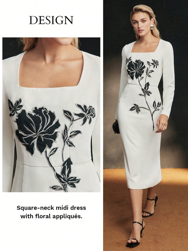 ZELEN ELEGANT FLORAL EMBROIDERY FITTED DRESS - SmartBuyApparel - Women Midi Dresses