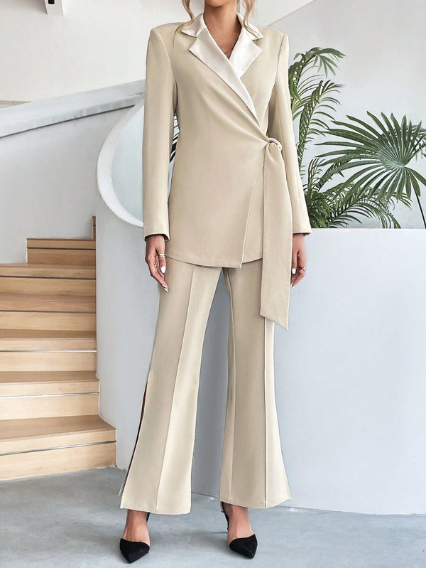 Zepri Tie - on Blazer & Split Pants - SmartBuyApparel - Women Suit Sets