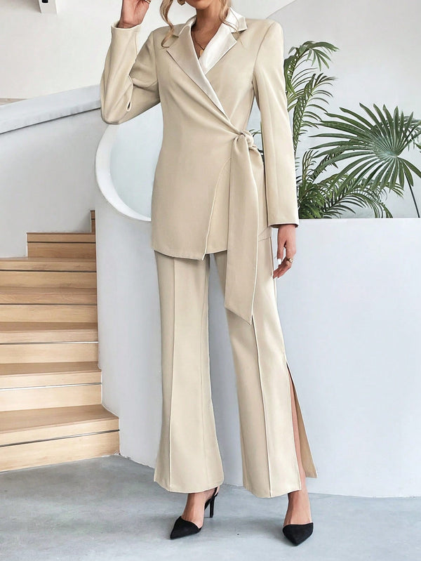 Zepri Tie - on Blazer & Split Pants - SmartBuyApparel - Women Suit Sets