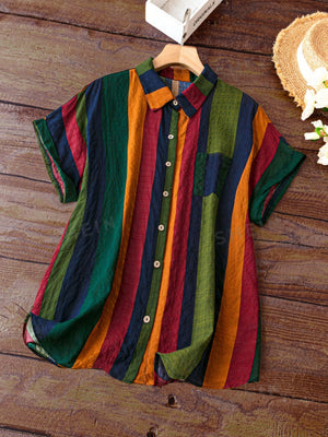 Plus Size Striped Colorblock Shirt