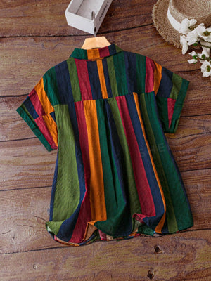 Plus Size Striped Colorblock Shirt