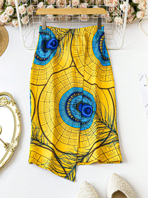 Full Print Asymmetric Hem Skirt