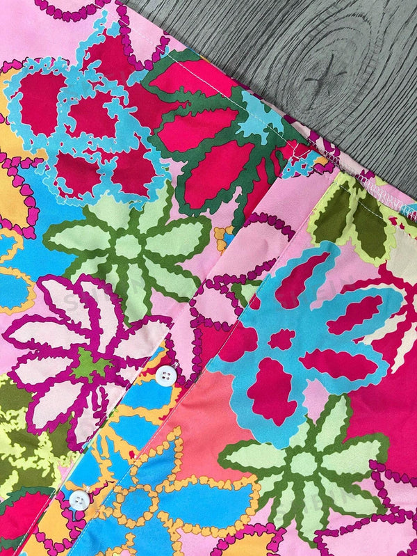 LUNE Women'S Colorful Flower Print Long Sleeve Shirt (Multicolor-3)