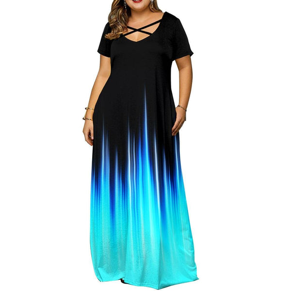 Fashion Plus Size Casual Short Sleeve  Print Maxi Long Dress Boho Big Size 6XL Dresses For Women Party Sundress Robe