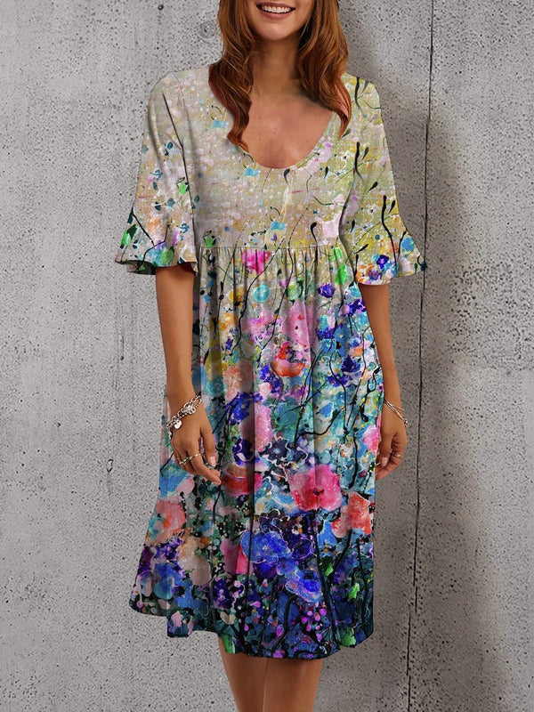 Summer Short Sleeve Beach Vintage Boho Dress Casual Ruffles Befree Femme Floral Loose Sexy Party Dresses S-5XL