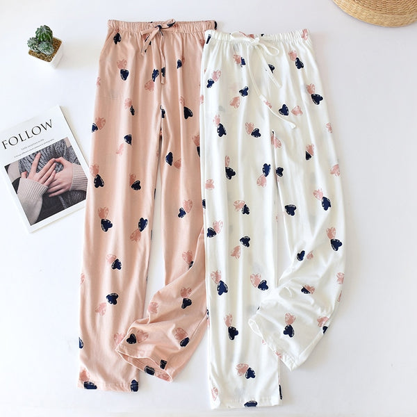 Japanese pajamas bottoms women's cotton spring and autumn trousers cotton knitted cotton home pants loose large size trousers