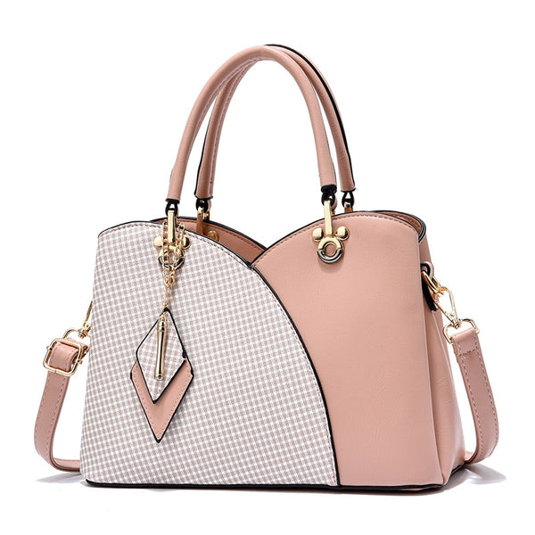 Newposs PU Leather Large Capacity Woman Handbag Grid Shoulder Bag Fashion Casual Luxury Designer Patchwork Crossbody Pack