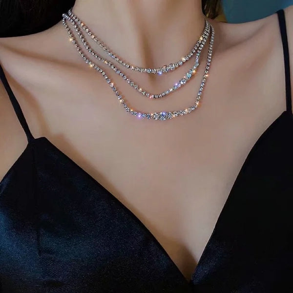 Fashion Shining Full Rhinestone Choker Necklaces For Women Geometric Simple Luxury Crystal Necklaces Statement Jewelry