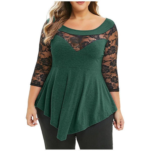 Plus Size Floral Lace Hollow Out Sexy Tunic Blouse Shirt Women Spring Autumn Big Size Tops Ruffles Irregular Blusas
