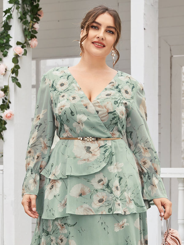 TOLEEN Women Large Plus Size Maxi Dresses Spring Green Casual Chic Elegant Long Sleeve Floral Party Evening Female Clothing