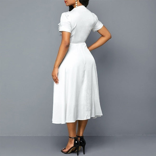 Summer Dress for Women Vintage Dot Print Short Sleeve Slim Hiag Waist Office A-Line Dress Party Sundress Casual Midi Robe