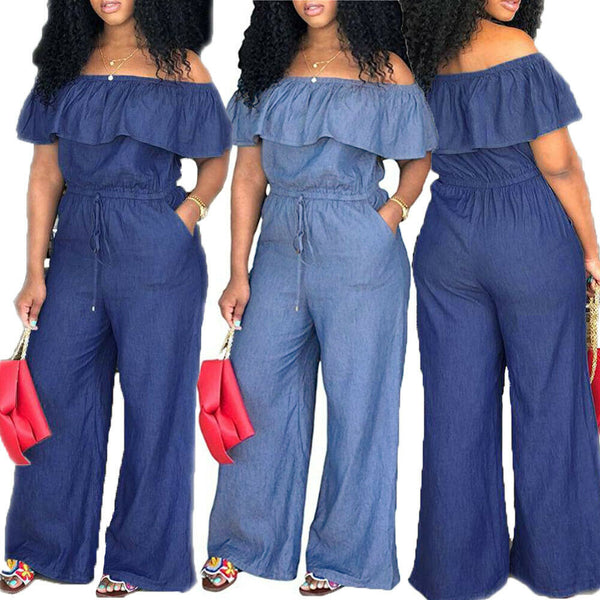 Fashion Women Ladies Baggy Denim Jeans Bib Full Length Pinafore Dungaree Overall Solid Loose Causal Jumpsuit Pants Summer Hot