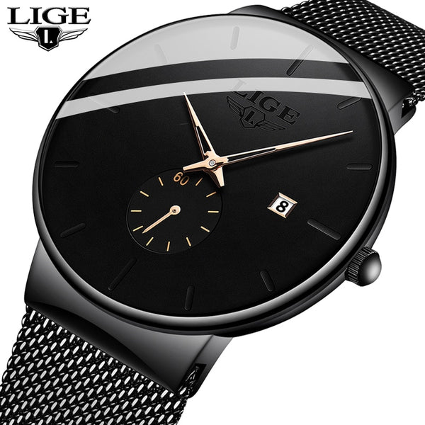 LIGE 2022 Fashion Mens Watches Top Brand Luxury Quartz Watch Men Casual Slim Mesh Steel Waterproof Sport Watch Relogio Masculino
