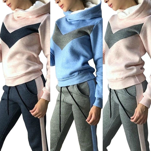 Autumn Winter 2 Piece Set Tracksuit Women Sportwear Fleece Hoodies Pullover Sweatshirts Baggy Trousers Jogger Pants Warm Outfits