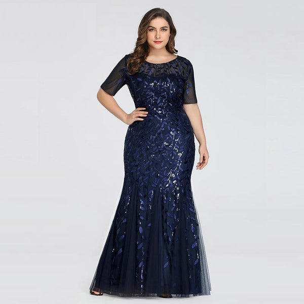 Summer Dresses for Women, Plus Size Sequin Mesh Slim Evening Dress Beaded  Leaves Pattern Formal Women Elegant Party Prom Gowns Short Sleeve (Blue1  US) : : Clothing, Shoes & Accessories