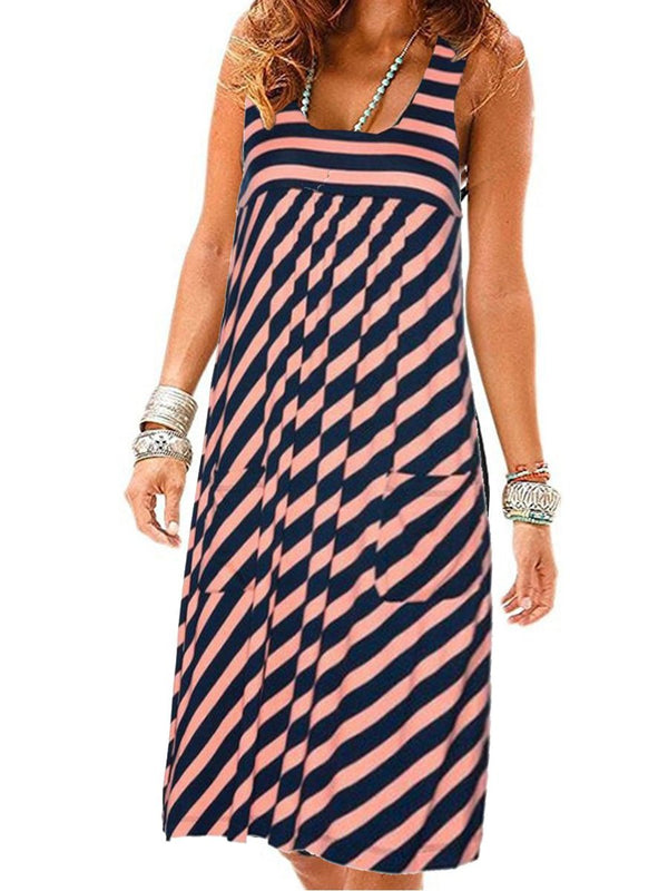 Loose fashion striped dress simple sleeveless