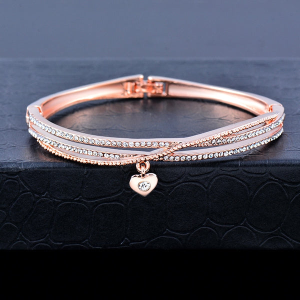 SINLEERY Small Heart Pendant 3 Layers Crystal Bangle For Women Rose Gold Silver Color Wedding Bracelets Jewelry ZD1 SSF