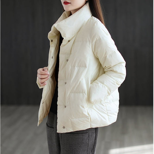 New Collar Solid Color Down Cotton-padded Jacket Women's Winter Loose Wild Short Coat Women's Clothing