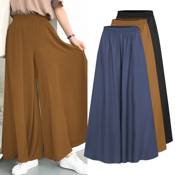 Spring and Summer Plus Size Stretch Belt Wide-Leg Pants Women's Solid Color Wide Full-Length Pants Casual Pants