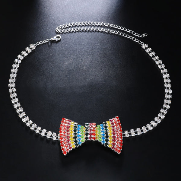 Stonefans Classic Crystal Bow Tie Necklace Choker Collar Chain Fashion Lady Iced Out Rhinestone Tennis Chain Necklace