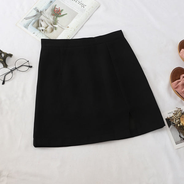Skirts Women Solid High Waist Wrap Hip Basic Side Slit Work Wear A-line Elegant Mini Skirt Slim All-match Chic Trendy Simple Hot