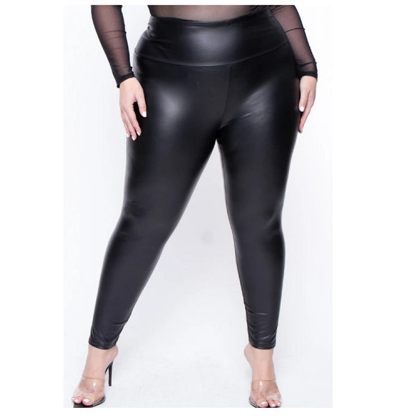 Faux Leather Leggings Plus Size Super Stretchy Spandex Clothing PU Leather Pant Tummy Control Oversized Pants ouc088
