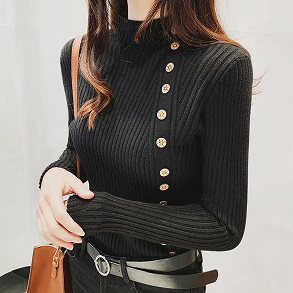 Knitted Winter Pullovers Fashion Long Sleeve White Black Sweaters Turtleneck Elegant Pink Ladies Tops