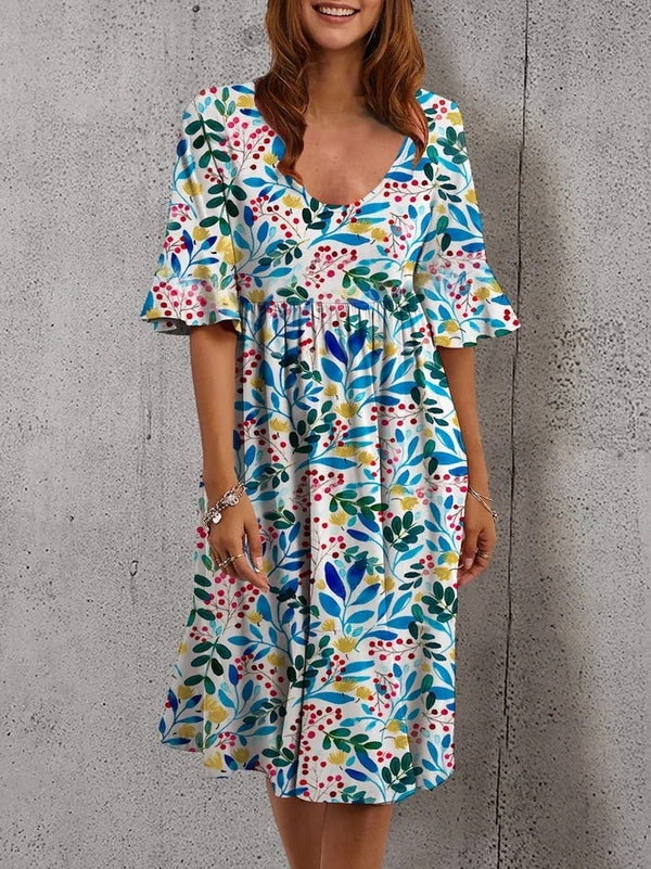 Summer Short Sleeve Beach Vintage Boho Dress Casual Ruffles Befree Femme Floral Loose Sexy Party Dresses S-5XL