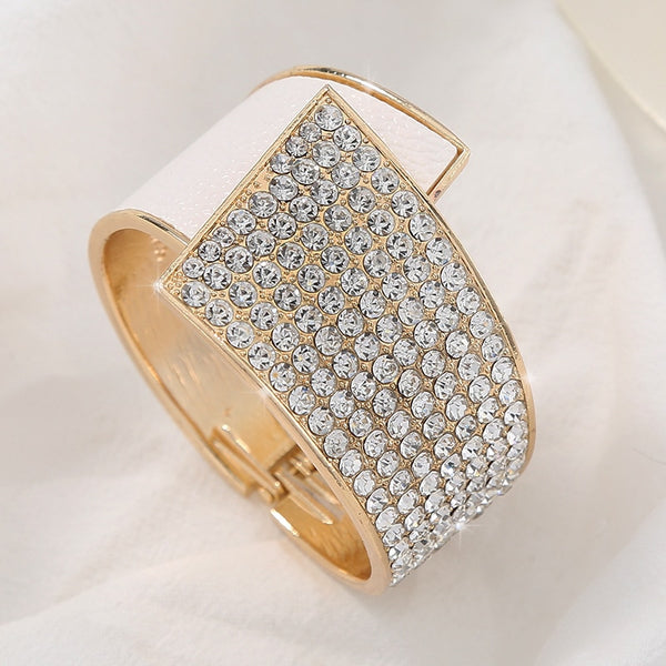Fashion Personality Geometric Gold Cuff Zirconia Bracelet Diamond Spring Open Wide Crystal Bracelet Trendy Party jewelry