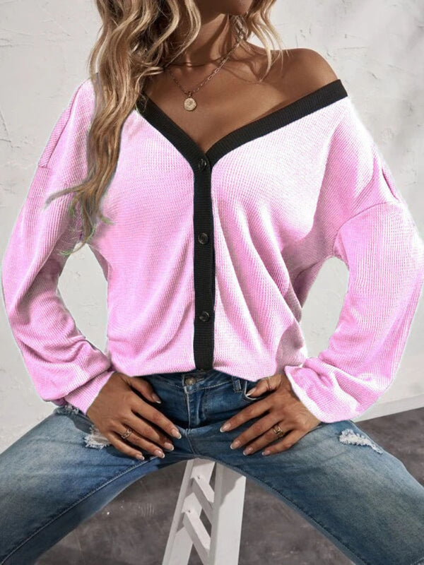 New Women‘s Cardigan Autumn Winter Long Sleeve Waffle Button Shirts Female Fashion Clothing Oversized Tops
