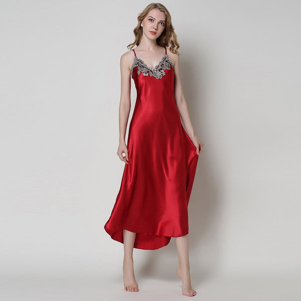 Women's Nightdress Lace Satin Nightgowns Sexy Lingerie Long Chemise Sleepwear