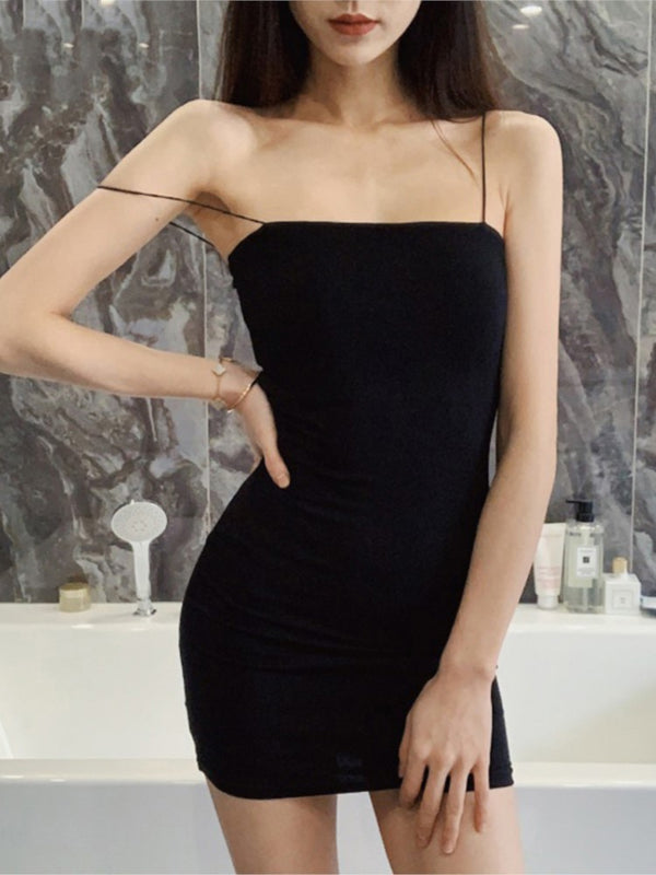 Sexy Sheath Dress Black Halter Sleeveless Club Wear Bodycon Solid Mini Dress Summer