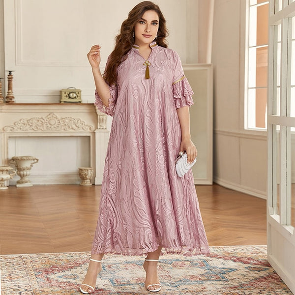 TOLEEN Plus Size Maxi Dresses Large New Summer Pink Luxury Designer Elegant Abayas Long Muslim Evening Party Clothing