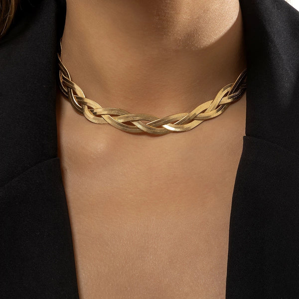 Ingemark Unique Twisted Chunky Flat Snake Chain Necklace for Women Sexy Vintage Clavicle Choker Grunge Jewelry Gift Bijoux