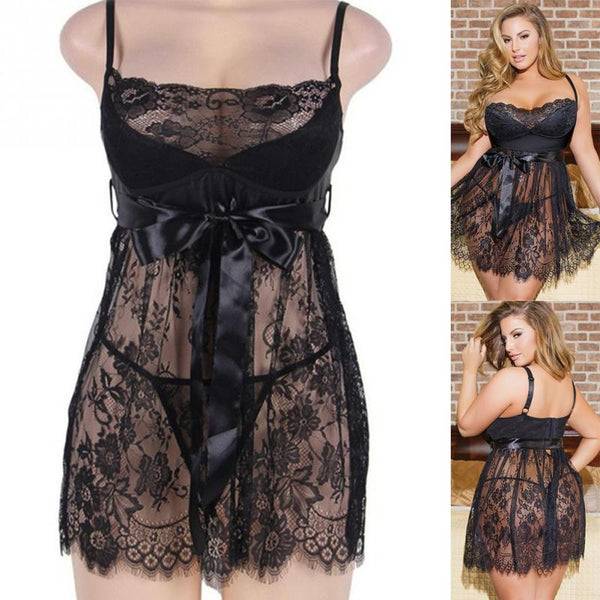 Plus Size Sexy Lingerie Dress Hot Erotic Lace Hollow-out Sleepwear Sexy Baby doll Underwear