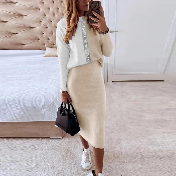 Women's Knitted Sweater Skirt Two Piece Set Women Slim Fit Elegant Tops Female Sweater Skirts Suits Office Lady Knitting Outfit